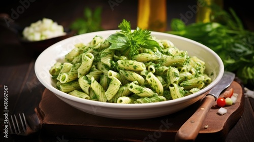 Pasta salad with green pesto