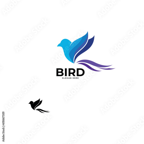 Flying Bird vector illustration logo. Colorful and minimalistic.