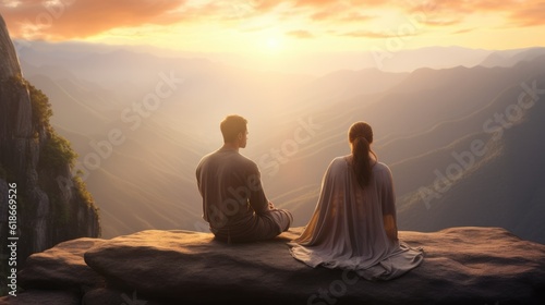 Sitting together on the mountain top - people photography
