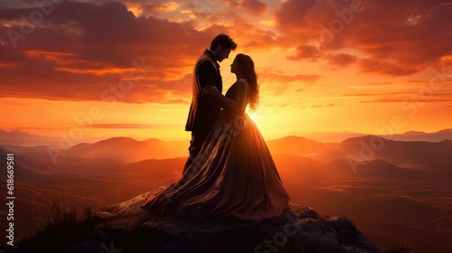 Couple in Love - a moment of tenderness at sunset - people photo