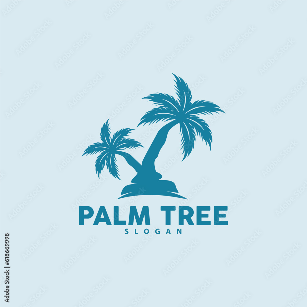 Palm Tree Logo, Beach Vector, Summer Design, Silhouette Symbol Illustration