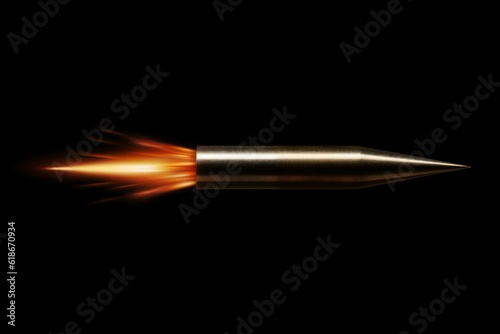 Bullet in flight after firing. Background with selective focus. AI generated, human enhanced