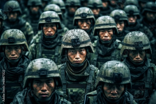 Portrait of an Asian military man in the ranks with selective focus. AI generated, human enhanced © top images