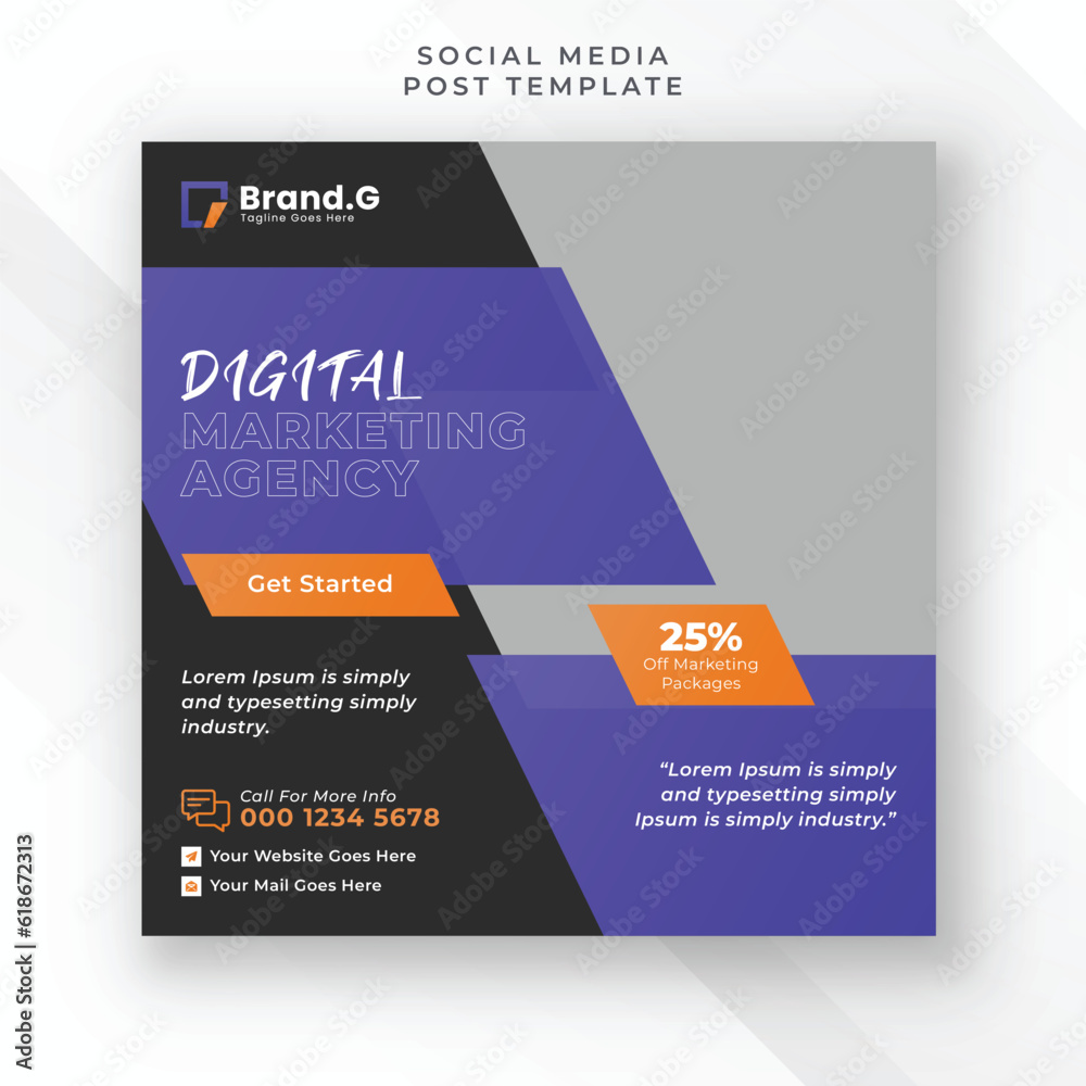 Modern digital marketing agency unique organic and geometric instagram square flyer social media post template