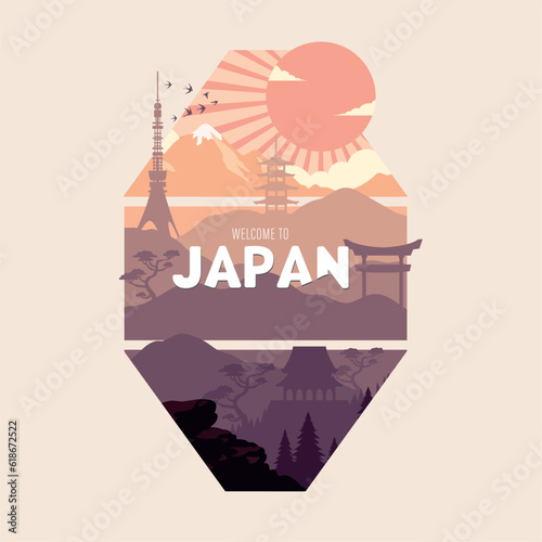 Colored modern japanese view with different buildings Vector