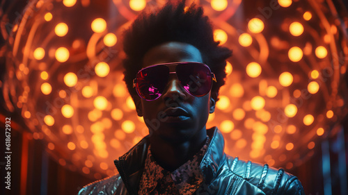 Neon Echoes: Afrofuturism-Inspired Man Embracing Techpunk Aesthetic