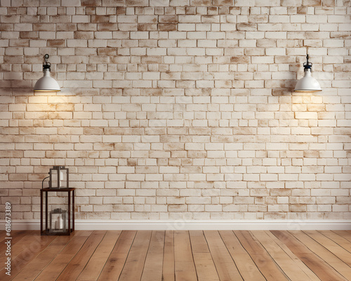 Photo Empty room with white wash brick wall and wooden floor
