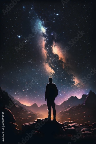 a man stargaze at the night 