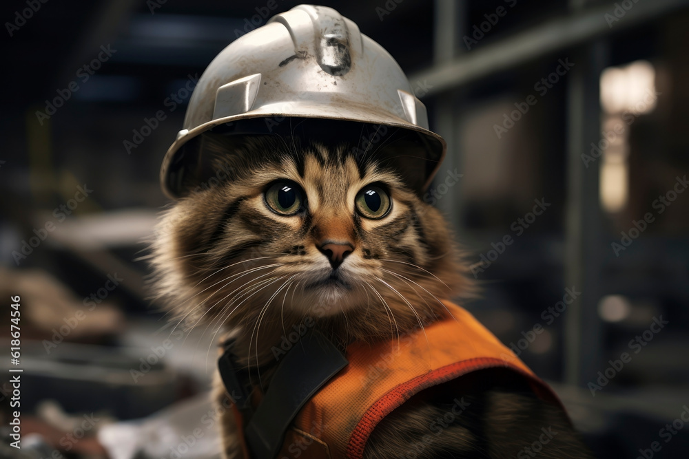 Cat builder at the factory. Generative AI
