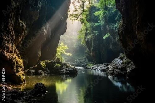 underground springs in the dark cave professional photography AI Generated