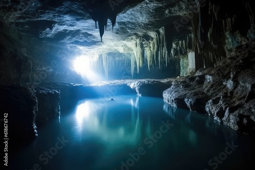 underground springs in the dark cave professional photography AI Generated © NikahGeh
