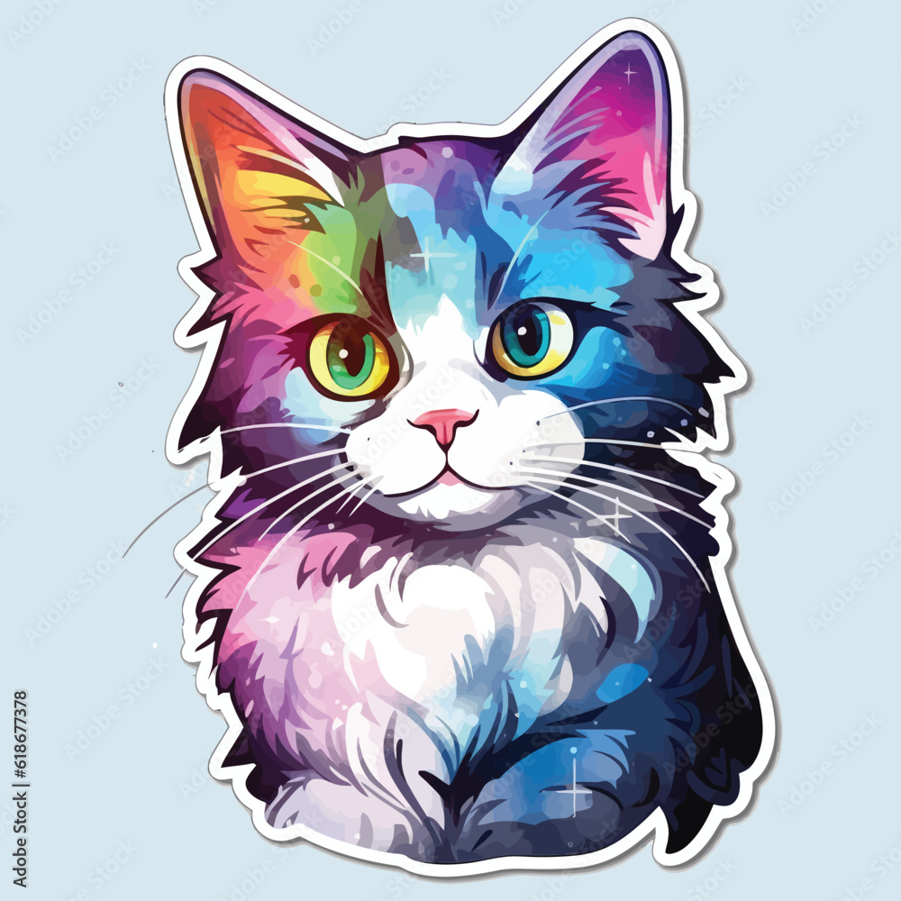 a multicolored cat sticker