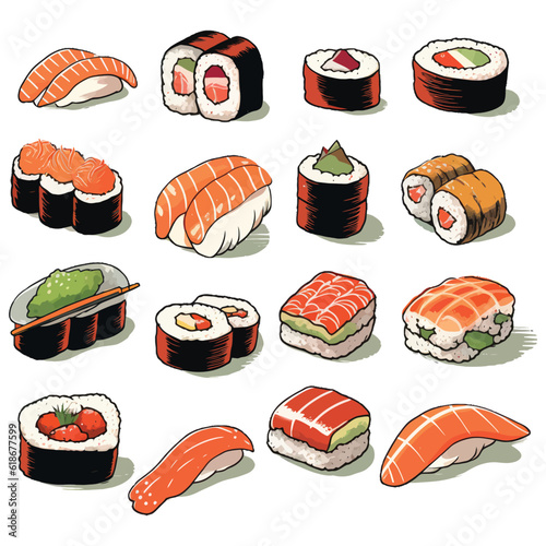 sushi food illustration style of realistic watercolors