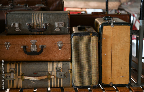 Vintage suitcases showing the golden age of travel - great color range of old suitcases.