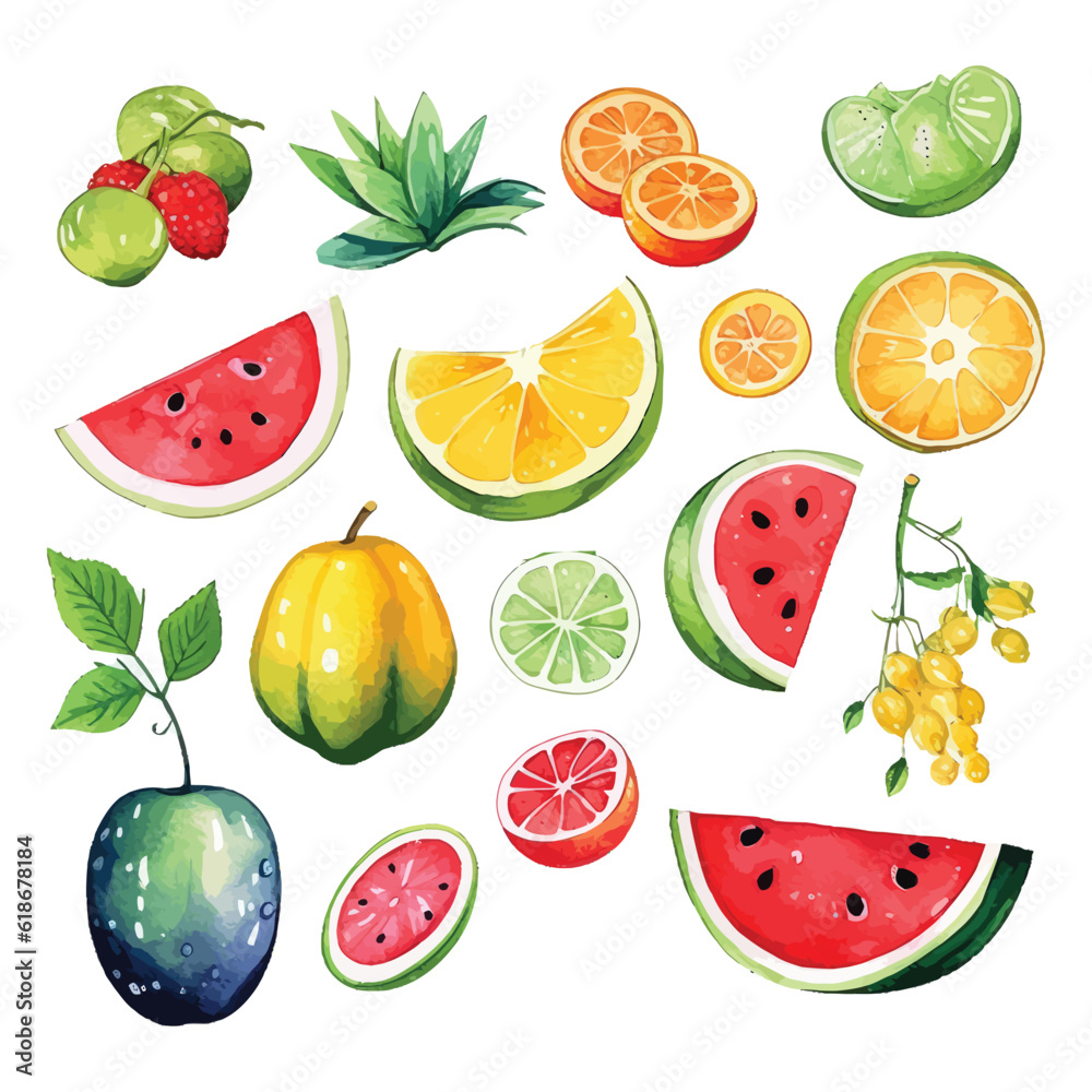 watercolor fruits fruit and vegetable set watercolor fruits fruit and vegetable set
