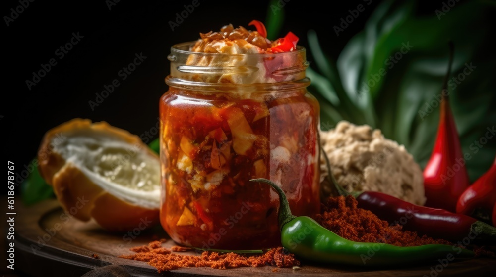 Chili sauce. The spicy taste obtained from the processed chillies, traditional Indonesian Chili Sauce or Sambal Uleg Chili sauce. The spicy taste obtained from the processed chillies, traditional Indonesian Chili Sauce or Sambal Uleg