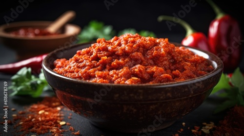 Chili sauce. The spicy taste obtained from the processed chillies, traditional Indonesian Chili Sauce or Sambal Uleg