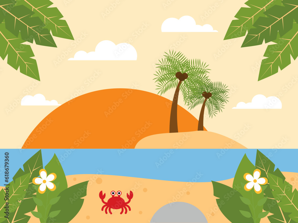Summer illustration a beautiful view. Vector illustration. Summer time background illustration.