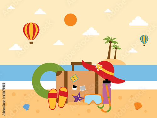 Summer illustration a beautiful view. Vector illustration. Summer time background illustration.