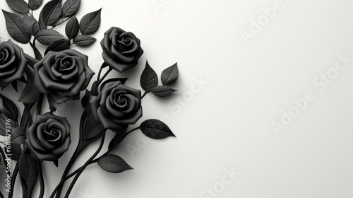 Black rose on white background with text space advertising, ads, branding.