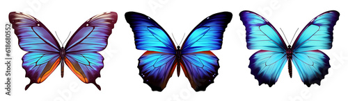A set of three colorful butterflies isolated on a transparent background. created with Generative AI technology