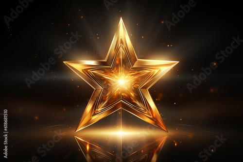 goldener Stern mit Lichteffekten auf dunklem Hintergrund. Generative Ai.