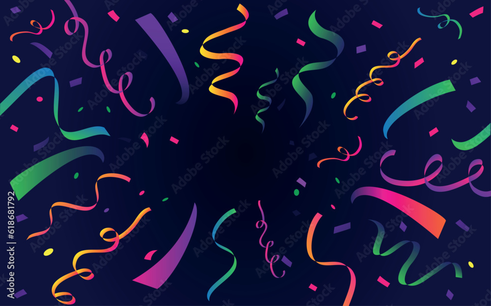 Explosion of confetti and ribbons vector. Confetti banner background