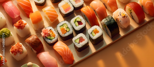 a platter filled with lots of different kinds of sushi Generated by AI