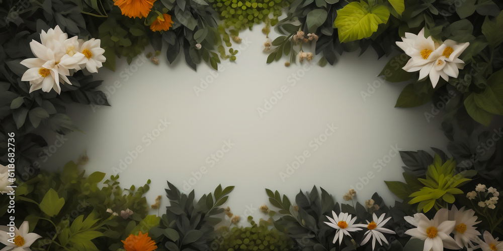 Fototapeta premium background with isolated green foliage and flowers