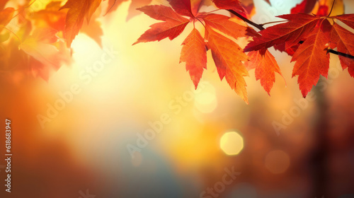 Autumn leaves on bokeh Background