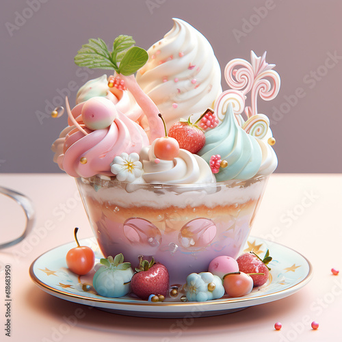 Pretty Dessert on the Dish Created with Generative AI Technology photo