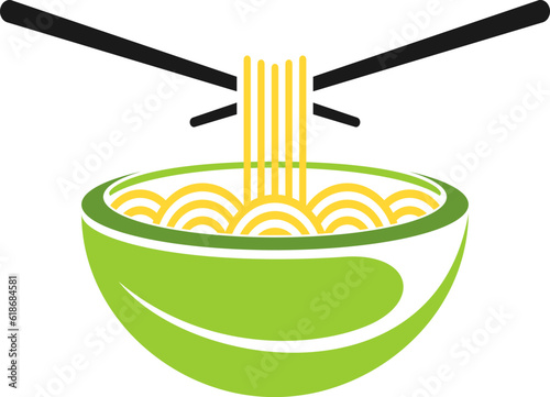 Leaf bowl with noddles and chopsticks
