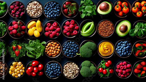 Fotografia healthy food selection. Top view. Generative Ai