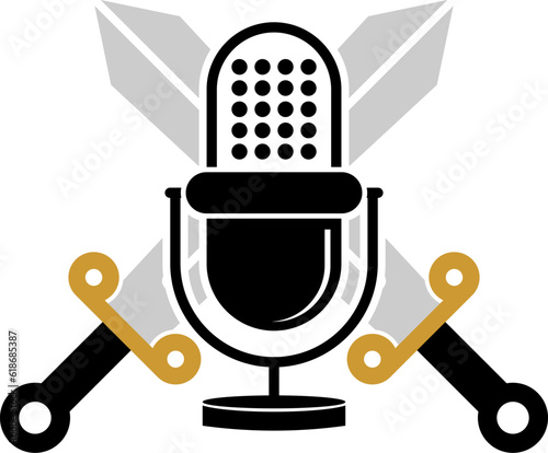 Cross sword with podcast microphone