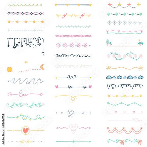 Vector set of hand drawn doodle decorative elements, borders, dividers.