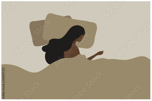 Sleep well concept, healthy woman sleep on bed vector illustration