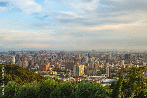 view over taoyuan city from hutou mountain in taiwan at dusk