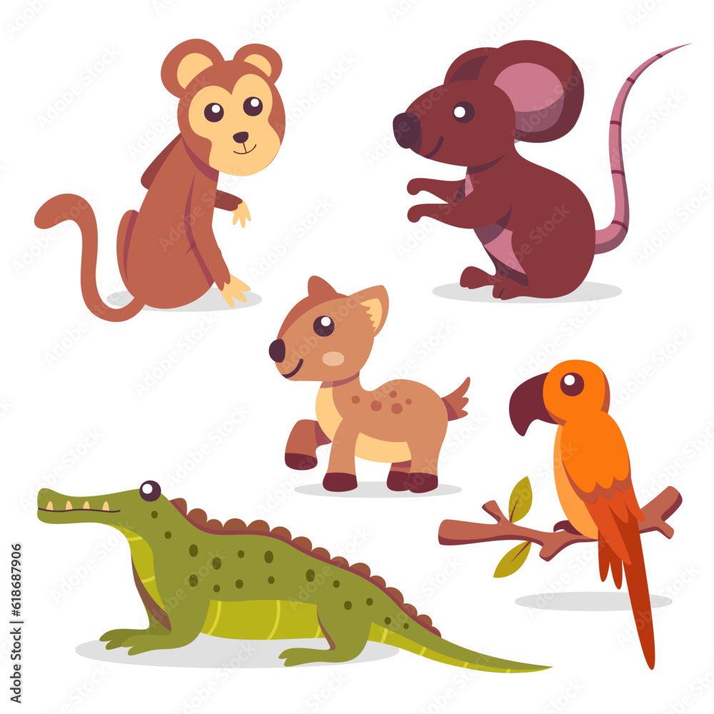 Naklejka premium Set of cute animals in cartoon style