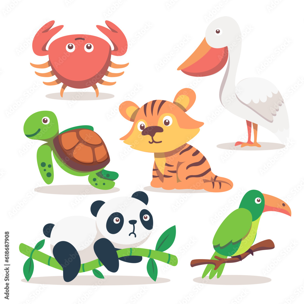 Set of cute animals in cartoon style