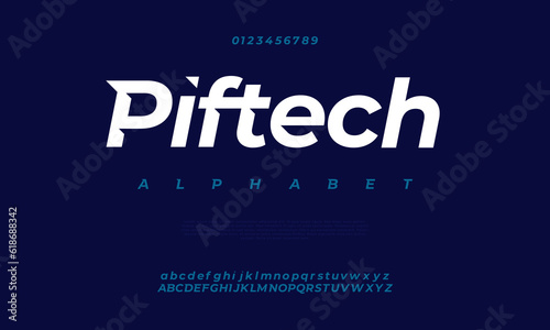 Piftech creative modern urban alphabet font. Digital abstract moslem, futuristic, fashion, sport, minimal technology typography. Simple numeric vector illustration