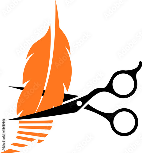 Barber scissors with bird feathers