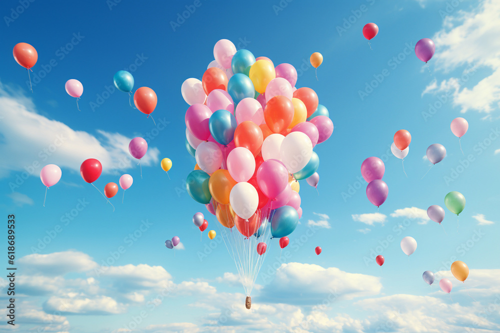 balloons in the blue sky. Generative AI