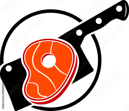Circular shape with butcher knife and meat