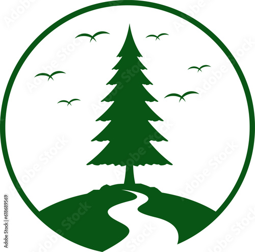 Circular shape with pine and road