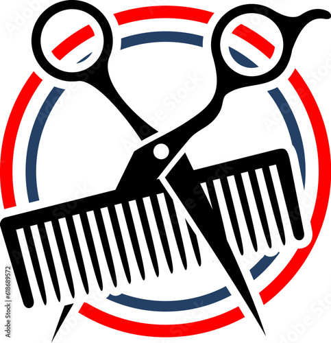 Circular shape with scissors and comb