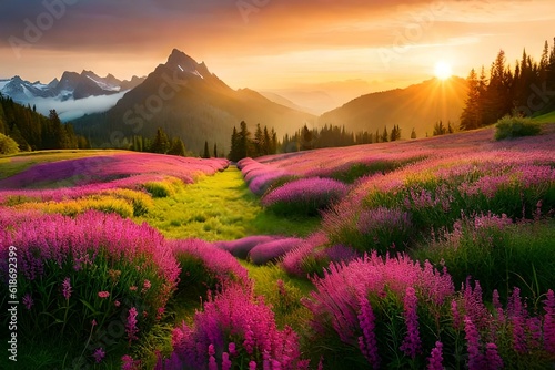 An image of a serene meadow with wildflowers and butterflies