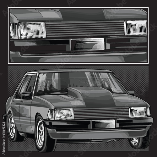 black drag race illustration isolated in black background for poster, t-shirt, graphic design, business element, and card
