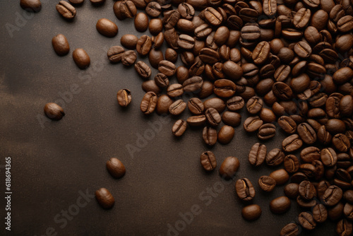 Rich Roast  Coffee Beans on Brown Background with Text Space Generative AI