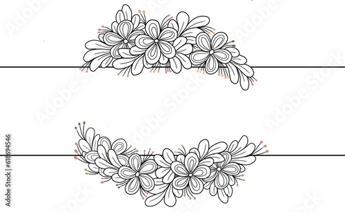 vintage floral drawing line art Decorative Border Abstract Design Elements on White Background. Frame Template with Text Space in the Center