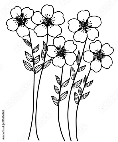 Spring flowers  leave hand draw line art illustration cute cartoon clipart style